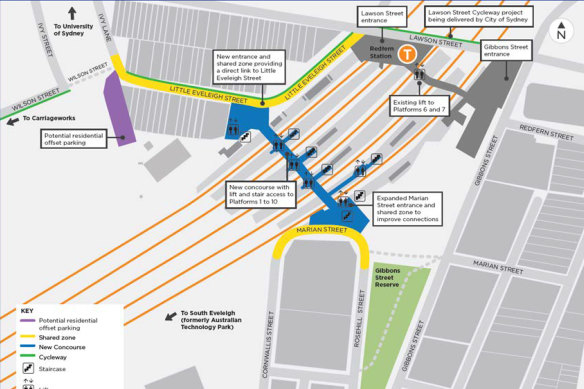 Map of the Redfern station upgrade.