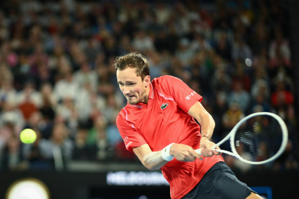 Daniil Medvedev plays in the third round of the Open.