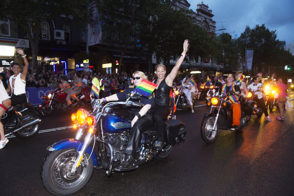 The dykes on bikes - pictured here in 2017 - traditionally open the Sydney Gay and Lesbian Mardi Gras parade at the start of Oxford Street.