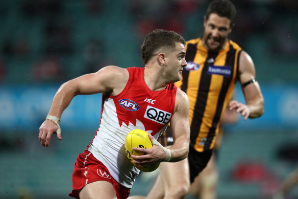 Tom Papley on the run against the Hawks last month.