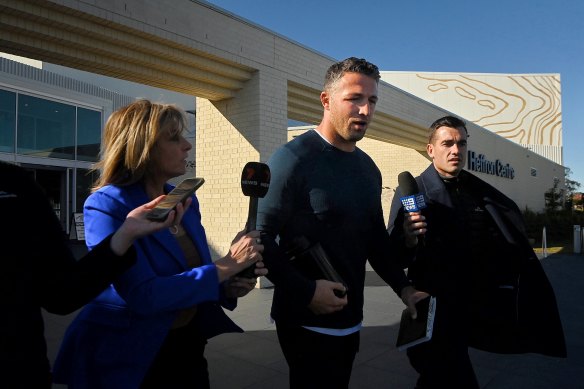 Sam Burgess leaves the club’s offices on Wednesday morning.