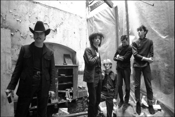 Nick Cave and the Birthday Party in a disused church in Kilburn, London in October 1981. 