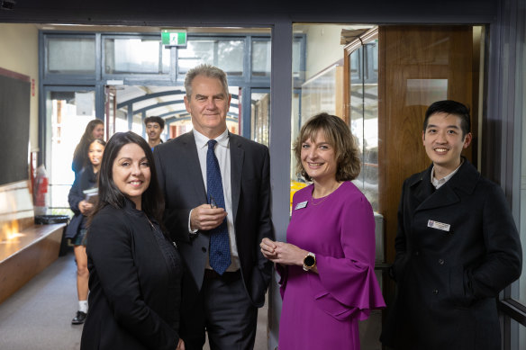 Vermont Secondary principal Tony Jacobs with teachers Dominique Doquile, Cara McFarlane and Minhtu Nguyen.