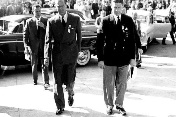 Prince Philip, Duke of Edinburgh, pictured arriving at the Melbourne Cricket Ground (main stadium) during the Melbourne Olympic Games on 28 November 1956.