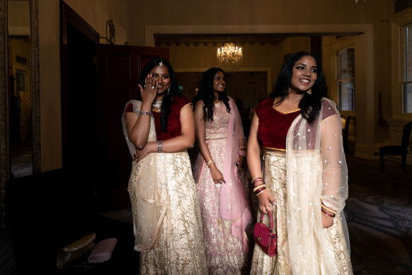 Swathi Shan, Neha Sobin, and Induni Atapattu at the St George Girls High School formal.