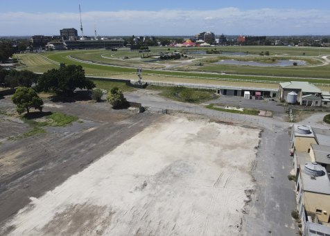 Aerial images of the MRC land, previously used by horse trainers, at Caulfield Racecourse.