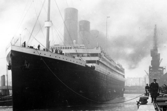 The Titanic leaving Southampton on April 10, 1912.