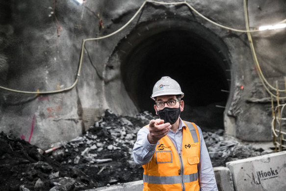 Premier Daniel Andrews underground at the State Library station last week.