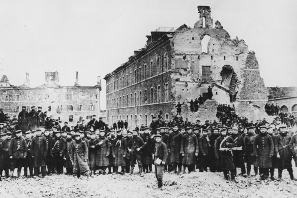 Prussian troops within the ruins of Fort Issy near Versailles at the siege of Paris during the Franco-Prussian War on February 1, 1871.