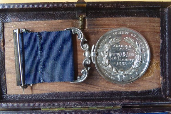 The Royal Humane Society of Australasia media awarded to Harry Lane for rescuing a mate from drowning.