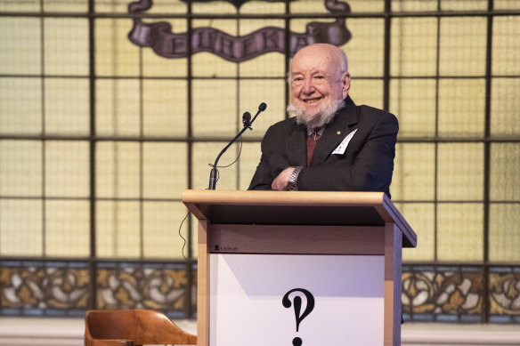 Moorhouse’s friend, fellow writer Tom Keneally, at the service on Wednesday.