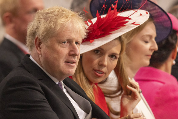 Boris Johnson and his wife Carrie Johnson at St Paul’s Cathedral - where they were booed on the way into the thanksgiving service for the Queen’s Jubilee.