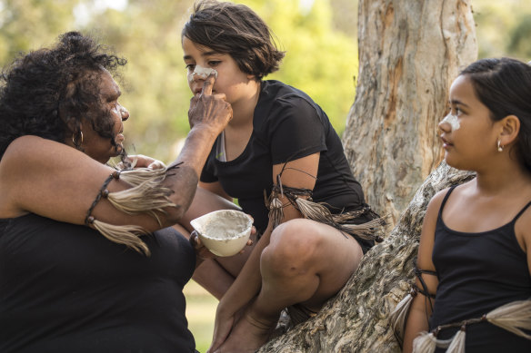 Gracie's Grannies are an Aboriginal dance group based in Western Sydney which celebrates Aboriginal dance, culture and language. From left, Aunty Rita Wright, Punta Williams and Lani Setu. 