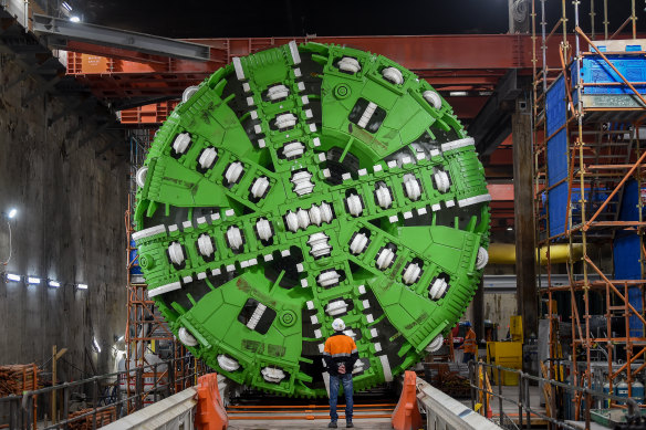 Melbourne Airport says a tunnel boring machine working on other major projects, like this one in the Metro Tunnel, could be redeployed to the airport rail line.