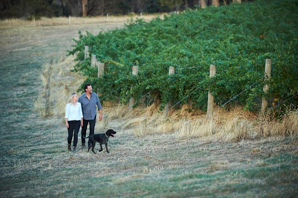Matt Fowles and wife Lu at his vineyard in 2024.