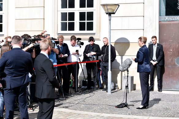 Denmark's Prime Minister Mette Frederiksen speaks to the press after President Trump cancelled his state visit. 