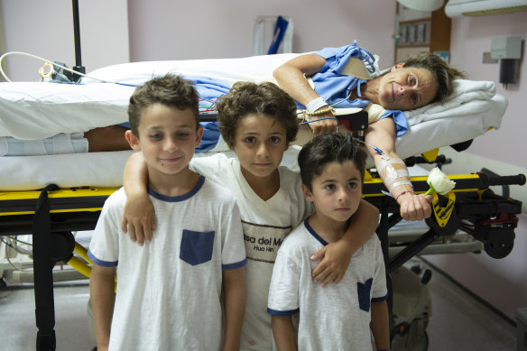 Sam in the Bangkok hospital before her sons went home to Sydney.