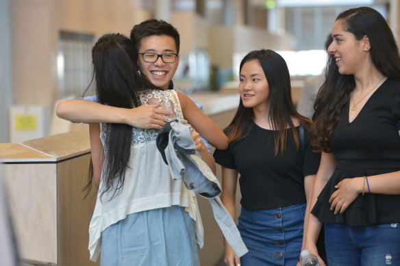 Nossal High School students celebrating their VCE results in 2015.