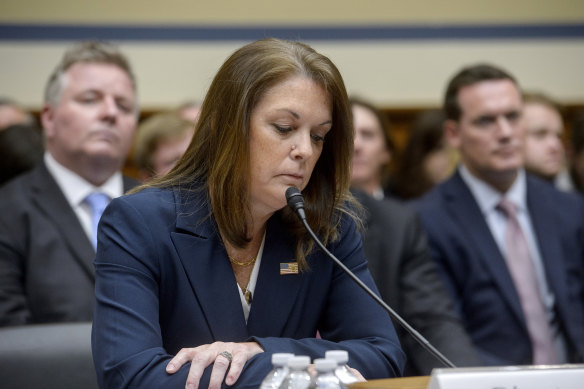 US Secret Service Director Kimberly Cheatle appears before a Congress committee hearing.