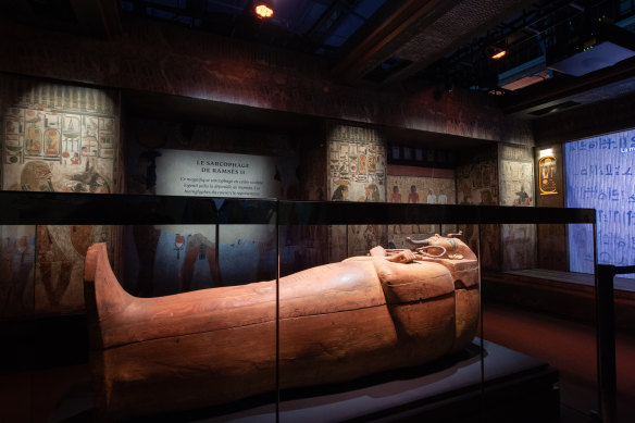 Ramses’s coffin at the Grande Halle de la Villette in Paris. 