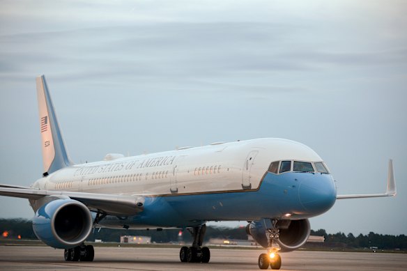 A C-32 aircraft at Joint Base Andrews in the US in 2018.