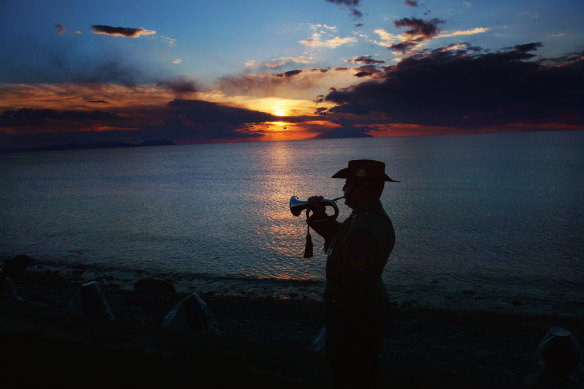 A bugler at a previous Anzac Day dawn service at Gallipoli.