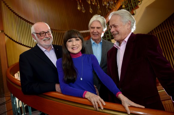 Bruce Woodley, third from left, with Athol Guy, the late Judith Durham and Keith Potger, in September 2013 at an event to mark the 50th anniversary of The Seekers.