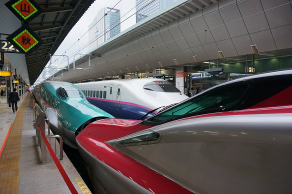Shinkansen or Bullet Trains in Japan.