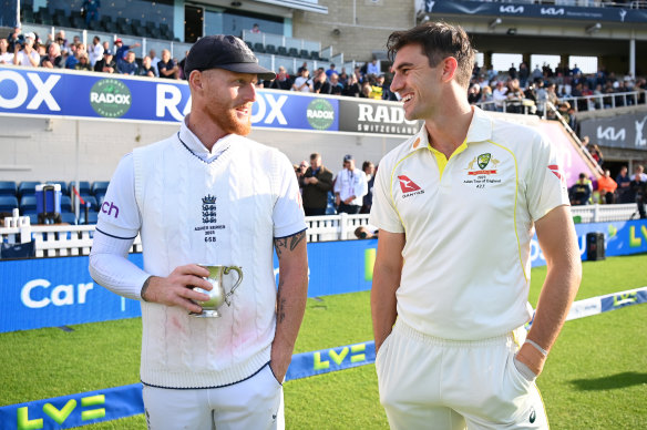 Ben Stokes and Pat Cummins after the final day of this year’s Ashes series in the UK. 