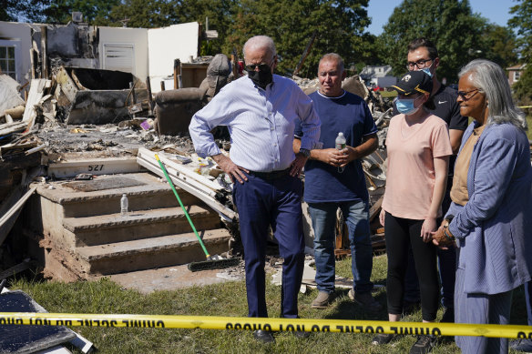 US President Joe Biden tours a New Jersey neighbourhood hit by Hurricane Ida.