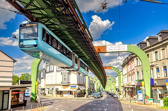The Wuppertaler Schwebebahn in Wuppertal, Germany, is suspended in the air and runs for 13 kilometres.