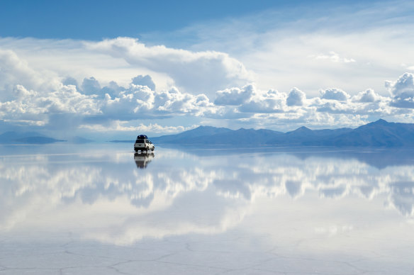 Bolivia’s mirror-like salt flats, or Salar de Uyuni, after rain.