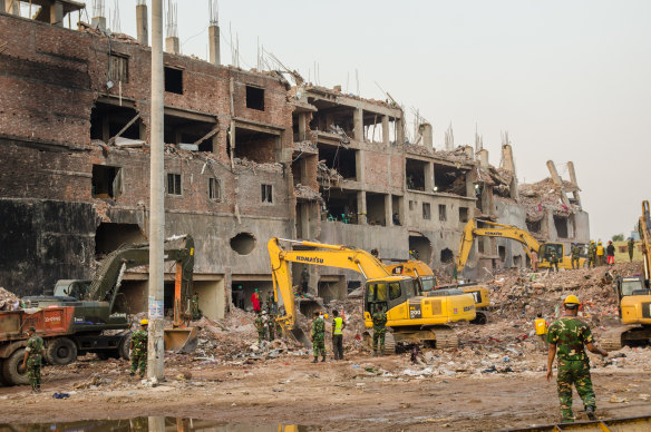 A scene from the army recovery operation following the Rana Plaza factory collapse in Dkaha, Bangladesh.