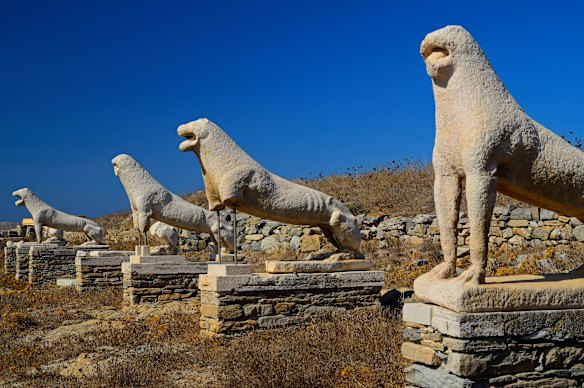The once-mighty Terrace of the Lions is a faithful replica.