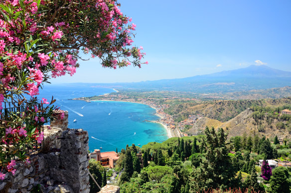 Taormina with Mount Etna in the background.
