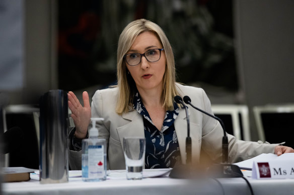 Investment NSW boss Amy Brown gives evidence at the NSW parliamentary inquiry on June 29.