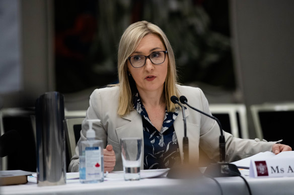Amy Brown gives evidence at the NSW Parliamentary Inquiry on Wednesday.