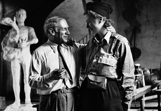 Picasso and Lee Miller in his studio, Liberation of Paris, Rue des Grands Augustins, Paris, France 1944 by Lee Miller.