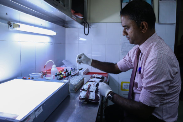Dr Rajeev Menon, head of a Colombo blood bank, says there is a shortage not of blood donors, but of blood bags. 