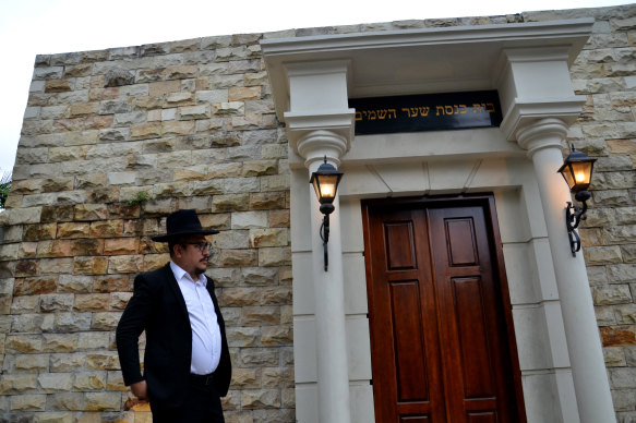 Rabbi Yaakov Baruch at the synagogue compound in Tondano, Indonesia where he has launched a photo exhibition about the Holocaust.