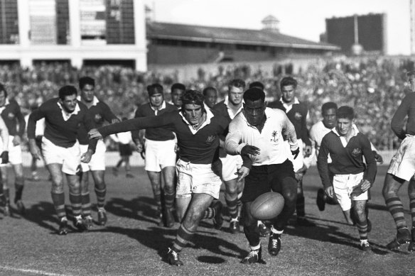 Action from the second Test between Australia and Fiji at the SCG on June 26, 1954.