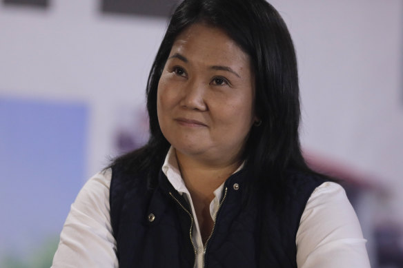 Presidential candidate Keiko Fujimori at her campaign headquarters after claiming electoral irregularities, in Lima.