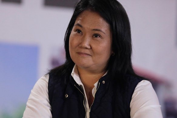 Presidential candidate Keiko Fujimori at her campaign headquarters after claiming electoral irregularities, in Lima.