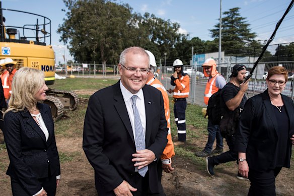 Prime Scott Morrison visits the Mulgoa Road Corridor with Foreign Affairs Minister Marise Payne and candidate for Lindsay Melissa McIntosh on April 12, 2019.