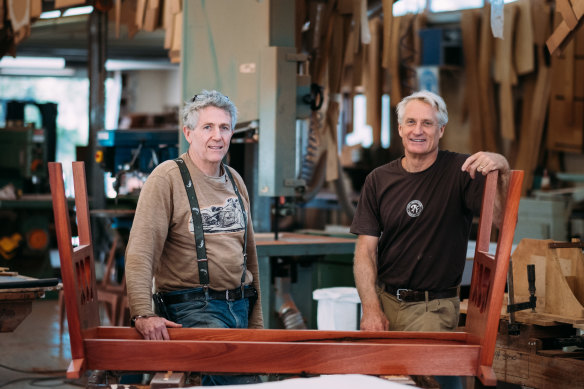 David Paris, left, and Gary Bennett at their JahRoc workshop in Margaret River.