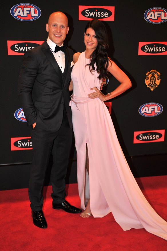 2013: Jordan Ablett (nee Papalia) at her first Brownlow with Gary Ablett Jr.