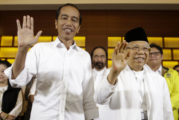 Joko Widodo, left, and his Vice-President Maruf Amin.