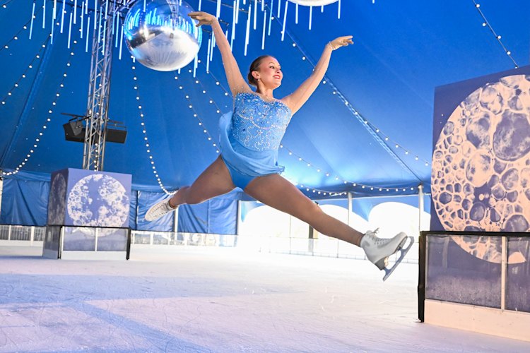 Figure skater Cailin O’Keefe at The Rink at RISING ice-skating wonderland at Birrarung Marr.