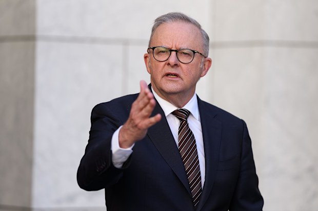 Prime Minister Anthony Albanese during a press conference at Parliament House in Canberra.