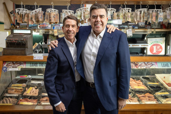 Queensland Treasurer Cameron Dick (left) with brother, Federal Speaker of the House of Representatives, Milton Dick at the Annerly Butcher that their father used to own when they were kids.